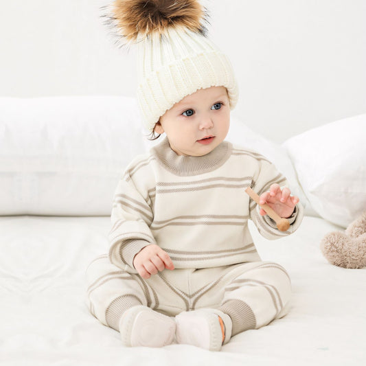 Grey Stripes Cotton Knit Set (3m-3yrs)