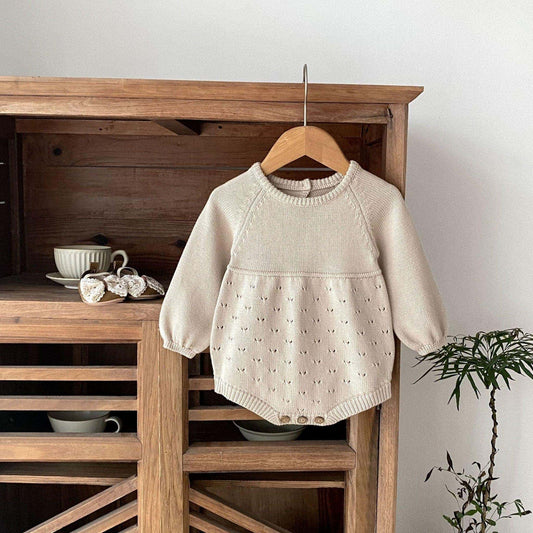 Ansel Pointelle Knit Romper - Taupe (3m-24m)