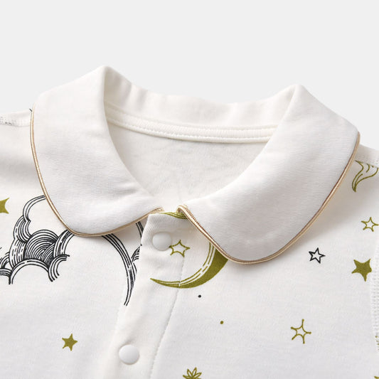 Apollo Sun GOTS Organic Cotton Baby Sleepsuit - Collar Detail - Bambisserie
