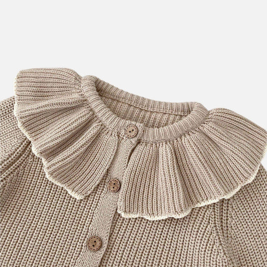Ava Ruffle Knit Cardigan - Khaki (3m-3yrs)