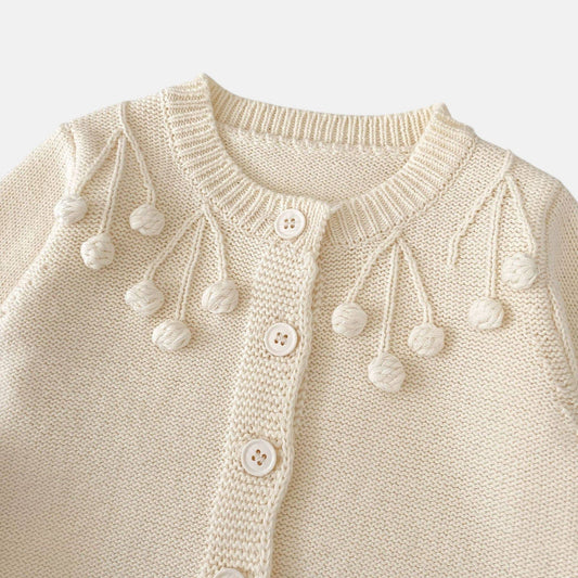 Aven Pom Knit Cardigan - Cream (3m-3yrs)
