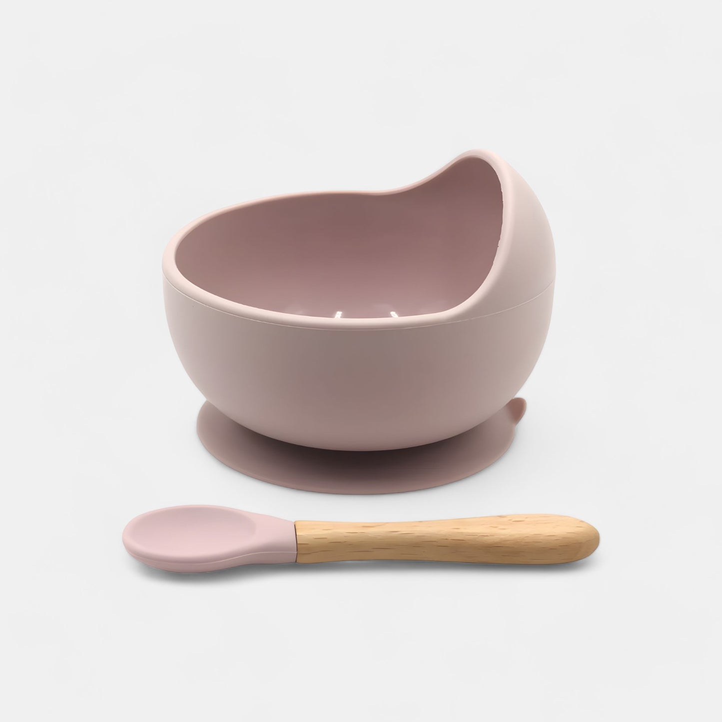Silicone Suction Bowl & Spoon Set, Blush Pink - Side View - Bambisserie