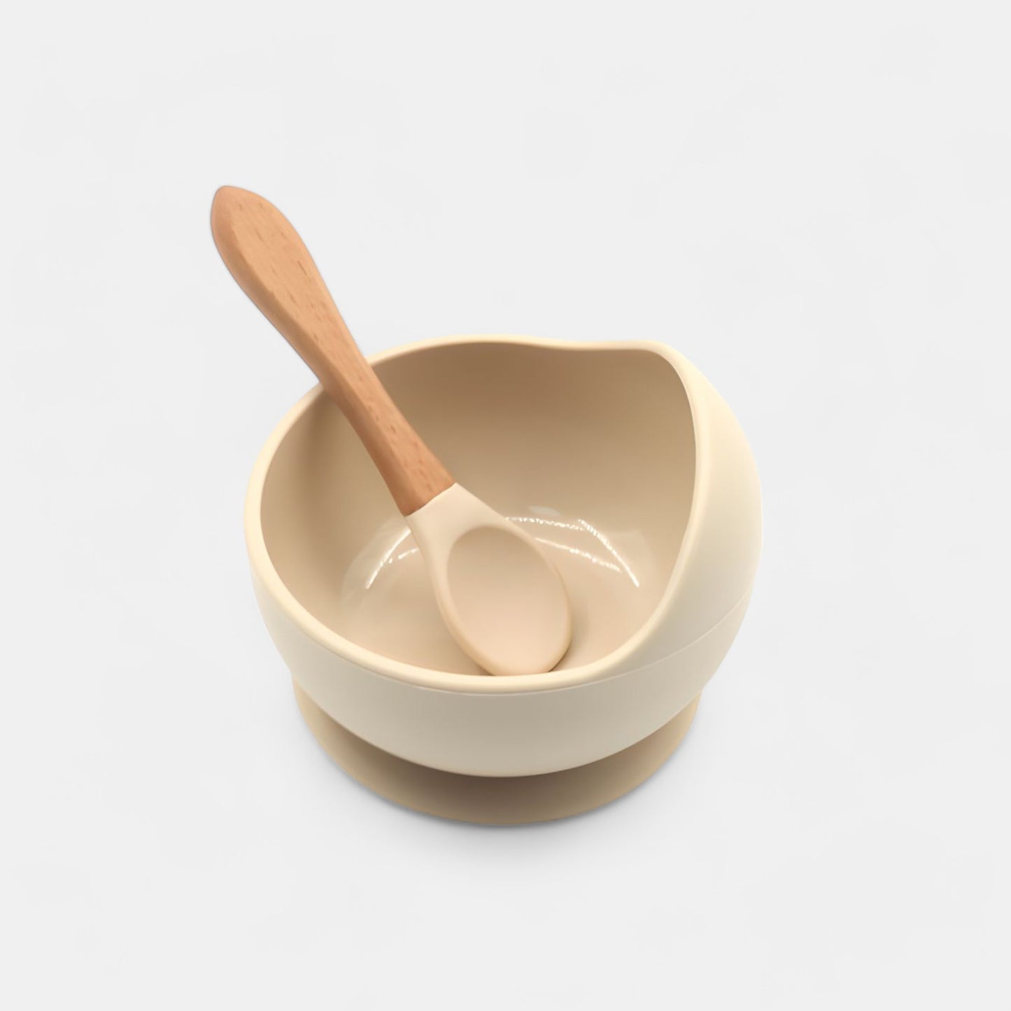 Silicone Suction Bowl & Spoon Set, Milk Tea - Bambisserie