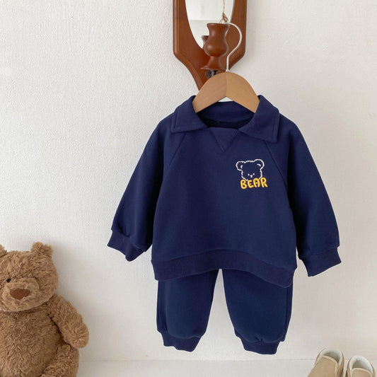 Bear Collar Cotton Lounge Set, Navy (6m-4yrs)