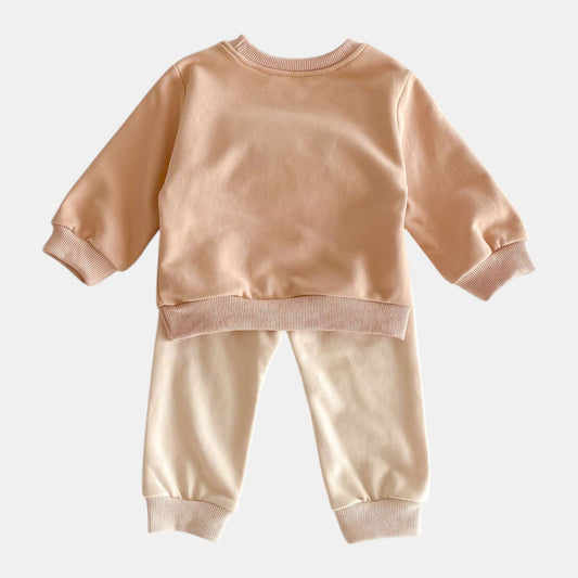 Bear Face Cotton Lounge Set, Nude/Cream (6m-4yrs)