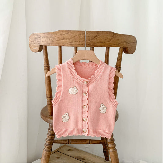 Binky Bunny Cotton Knit Vest, Pink (3m-3yrs)