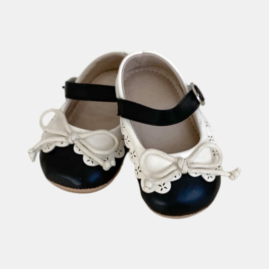 Black Retro Bow Baby Shoes (11-13cm)