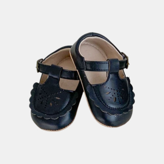 Black Scallop Toe Baby Shoes (11-13cm)
