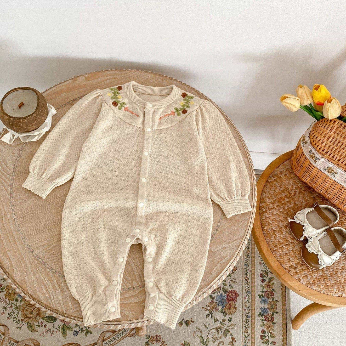 Bria Embroidered Cotton Knit Romper (3m-24m)