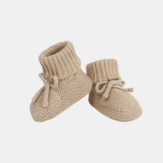 Camel Knit Baby Booties with Bow (9-12cm)