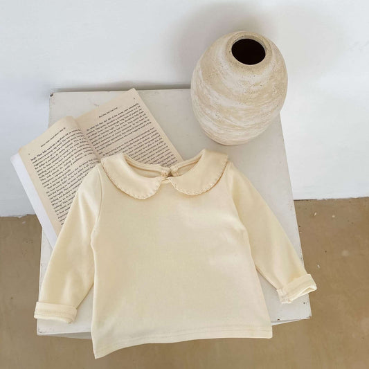 Canele Scallop Cotton Top, Cream (3m-3yrs)
