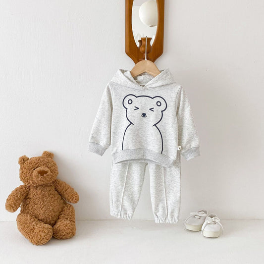Cheeky Bear Cotton Hoodie Set, Grey (6m-4yrs)