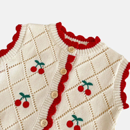 Cherry Charm Cotton Knit Vest (3m-3yrs)