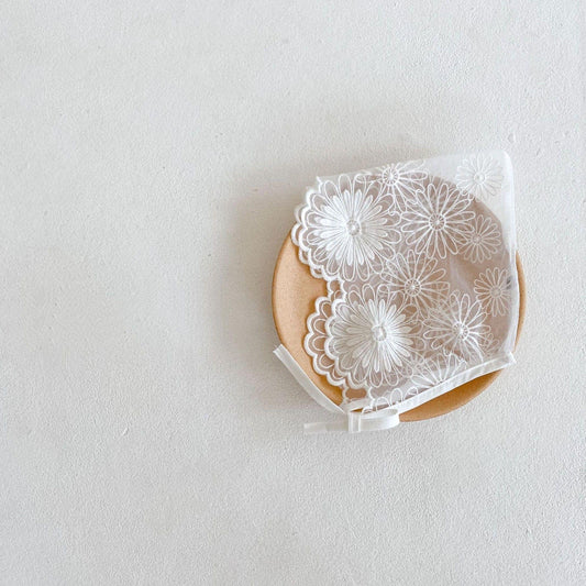Chrysanthemum Floral Lace Baby Bonnet (0m-3yrs)