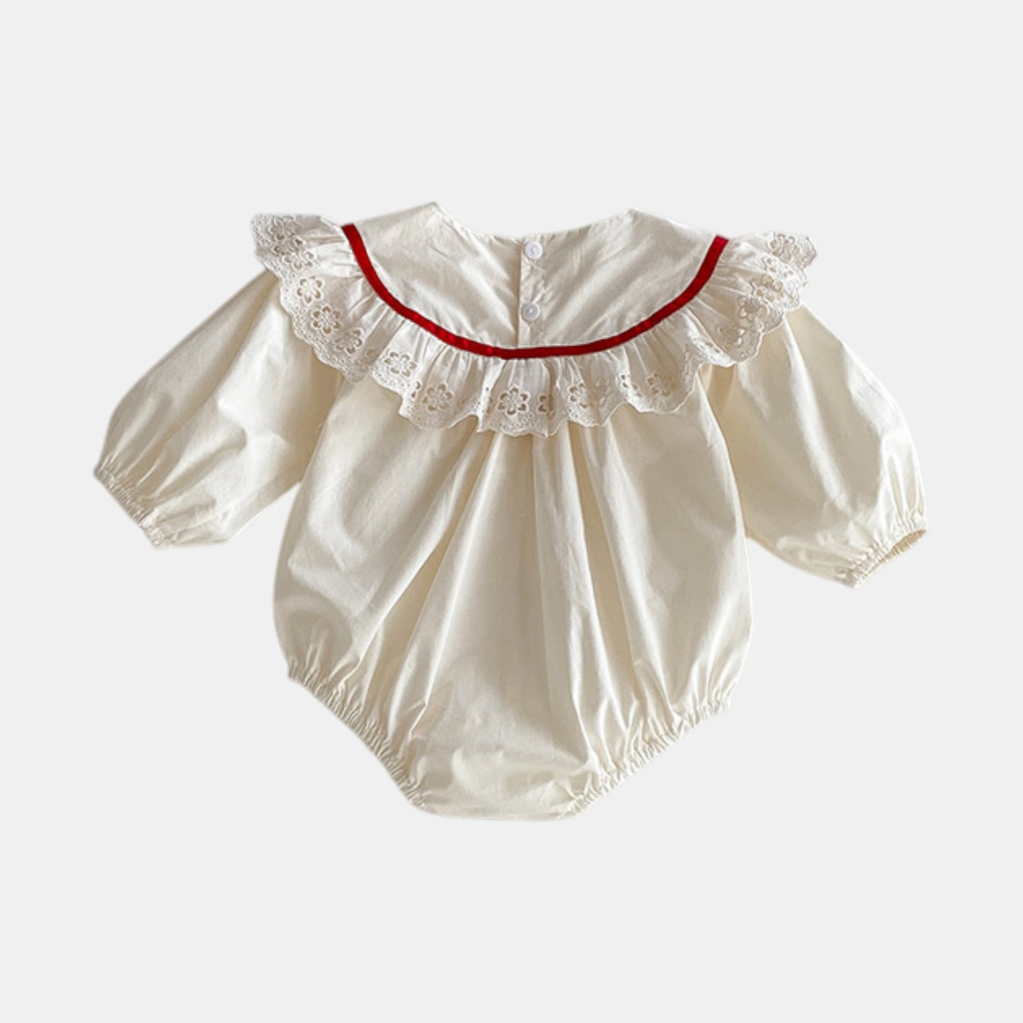 Cora Bow Cotton Romper - Cream/Red (3m-24m)