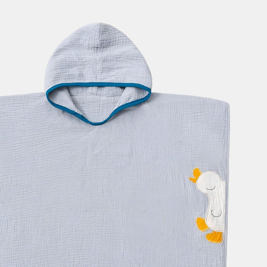 Little Duckling Cotton Hooded Towel Poncho, Grey - Detail - Bambisserie