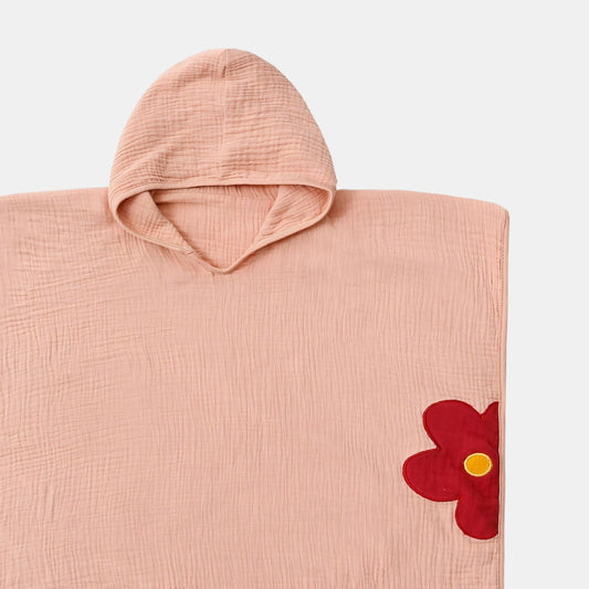 Little Flower Cotton Hooded Towel Poncho, Apricot - Detail - Bambisserie
