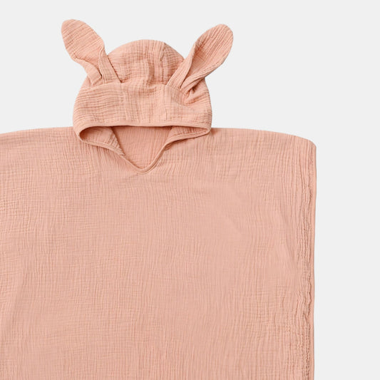 Rabbit Ears Cotton Hooded Towel Poncho, Apricot - Detail - Bambisserie