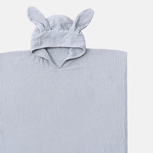 Rabbit Ears Cotton Hooded Towel Poncho, Grey - Detail - Bambisserie