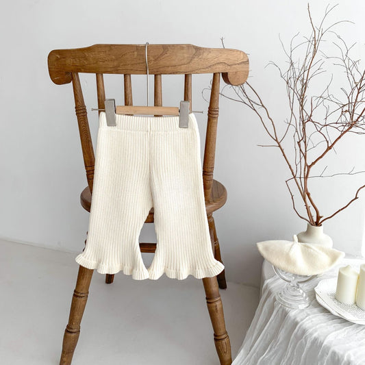 Cream Cotton Knit Flare Trousers (3m-3yrs)