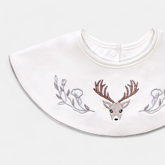 Embroidered Deer Cotton Waterproof Dribble Bib Detail - Bambisserie