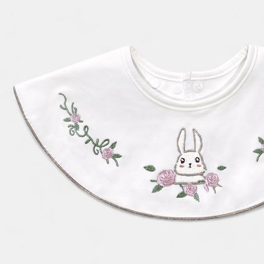 Embroidered Rabbit Cotton Waterproof Dribble Bib Detail - Bambisserie