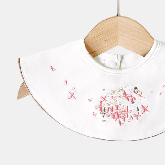 Embroidered Swan Cotton Waterproof Dribble Bib Detail - Bambisserie