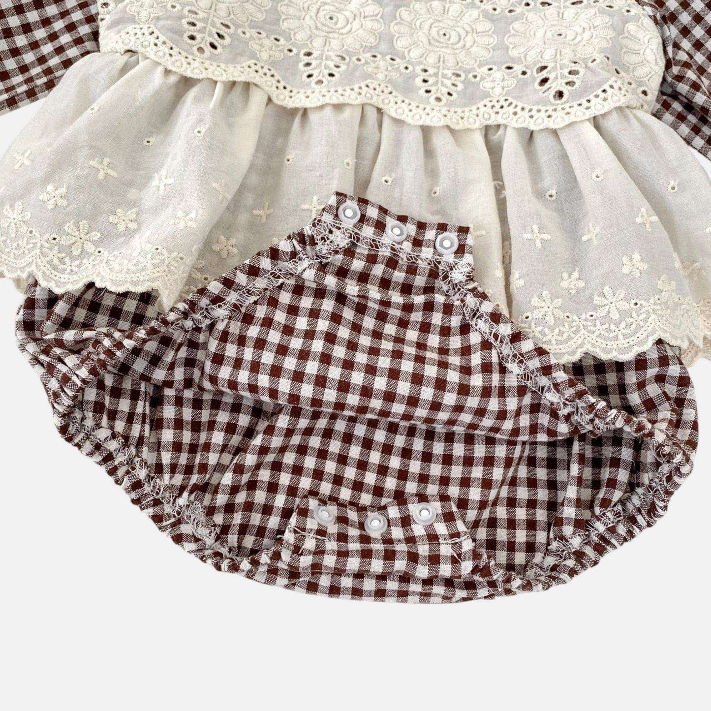 Erin Gingham Lace Romper - Brown (3m-24m)