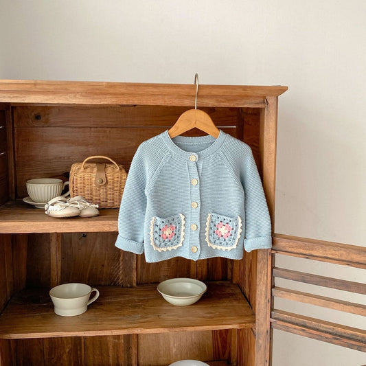 Evie Crochet Knit Cardigan - Blue (3m-3yrs)