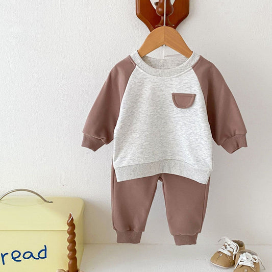 Faux Pocket Cotton Lounge Set, Brown (3m-4yrs)