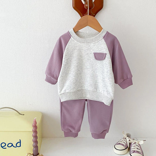 Faux Pocket Cotton Lounge Set, Purple (6m-4yrs)