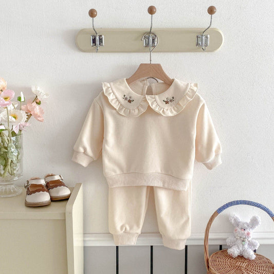 Hana Ruffle Cotton Lounge Set, Cream (6m-4yrs)