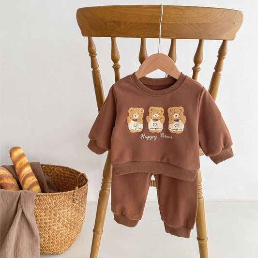 Happy Bear Cotton Lounge Set, Brown (3m-3yrs)