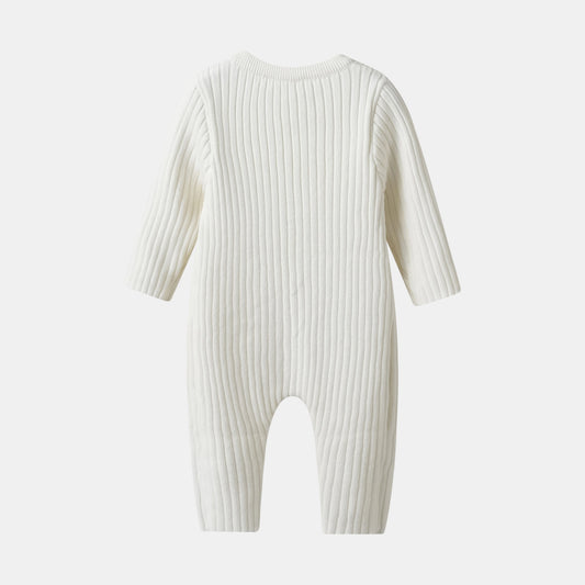 Ivory Knitted Cotton Baby Jumpsuit - Back - Bambisserie