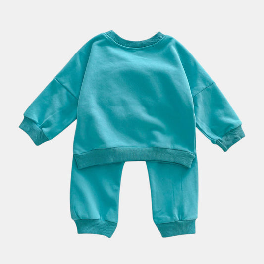 Keep Going Cotton Lounge Set, Aqua (3m-3yrs)