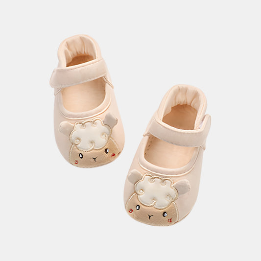 Lamb Embroidered Baby Shoes, Beige (11-13cm)