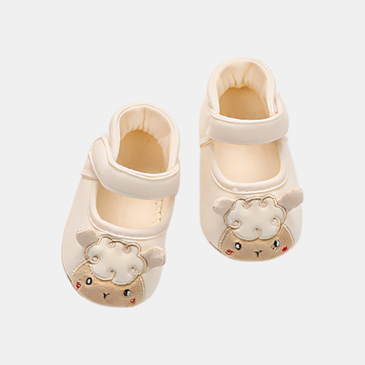 Lamb Embroidered Baby Shoes, Cream (11-13cm)