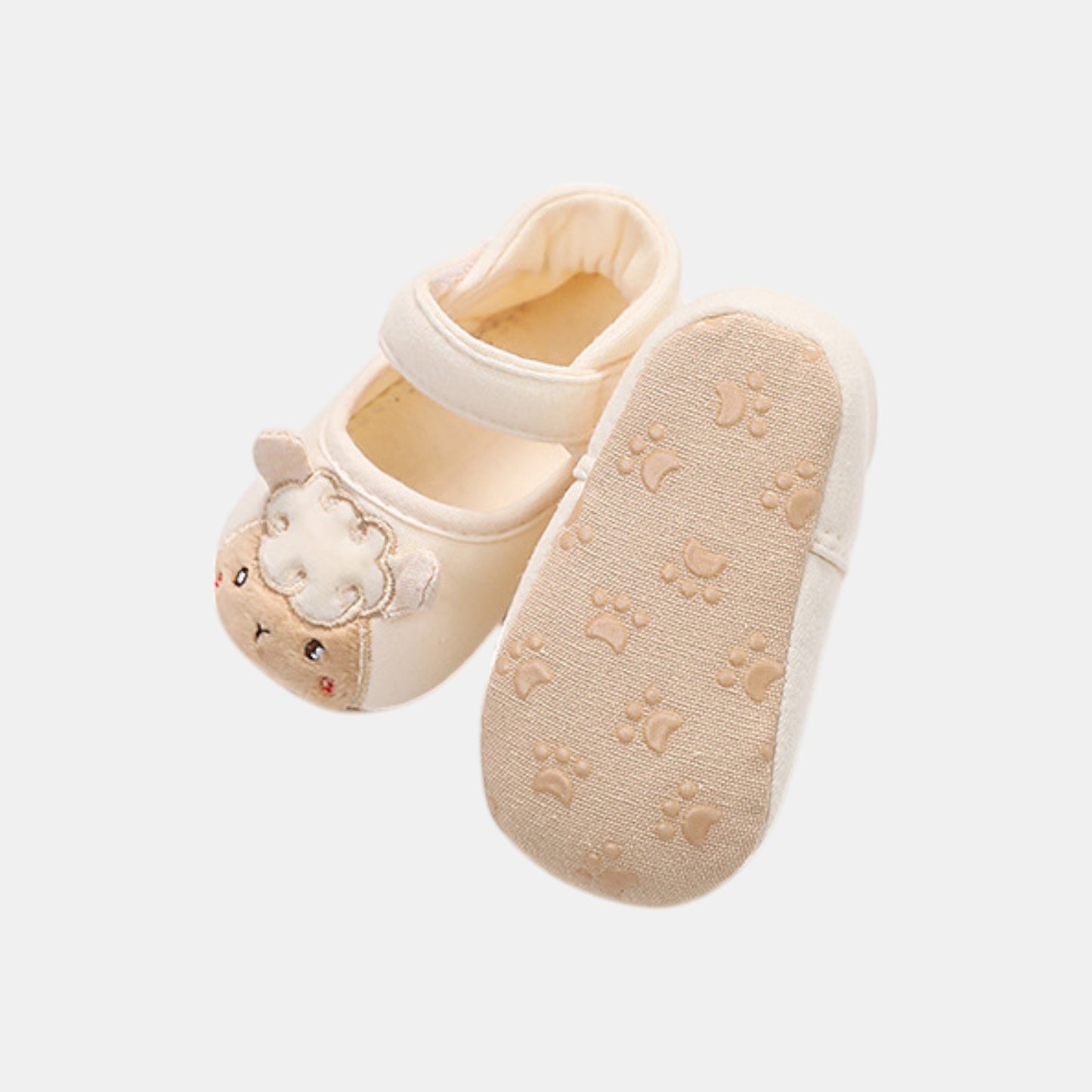 Lamb Embroidered Baby Shoes, Cream (11-13cm)