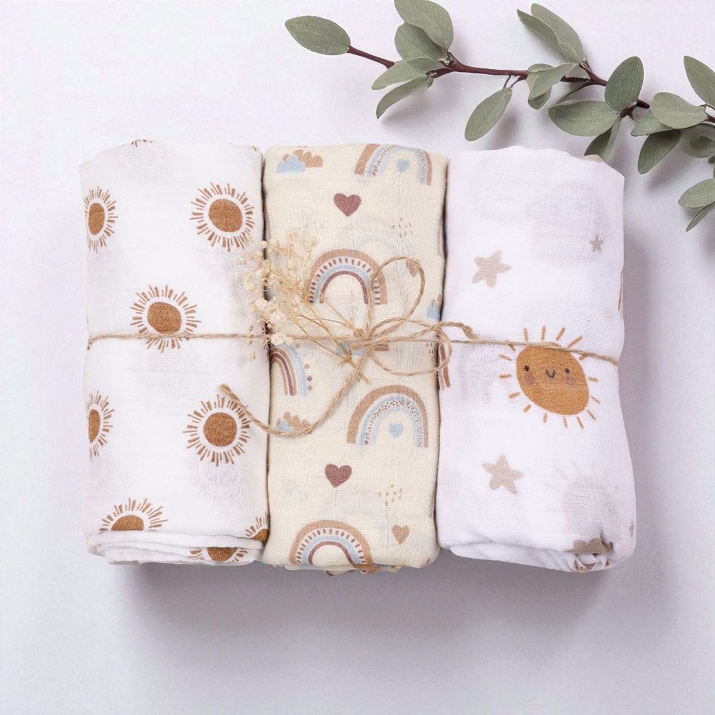 Large Bamboo Muslin Baby Swaddle Blanket Set - Sunny Days (3 Pack)