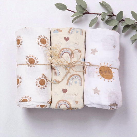 Large Bamboo Muslin Baby Swaddle Blanket Set - Sunny Days (3 Pack)