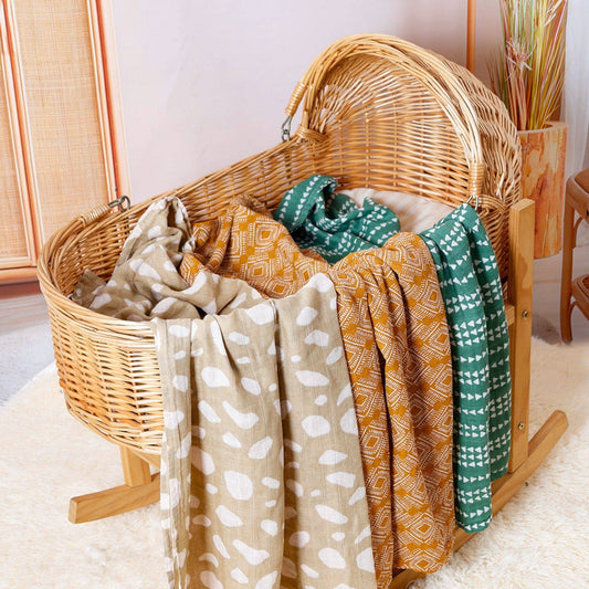 Large Cotton Muslin Baby Swaddle Blanket Set - Urban Boho (3 Pack)