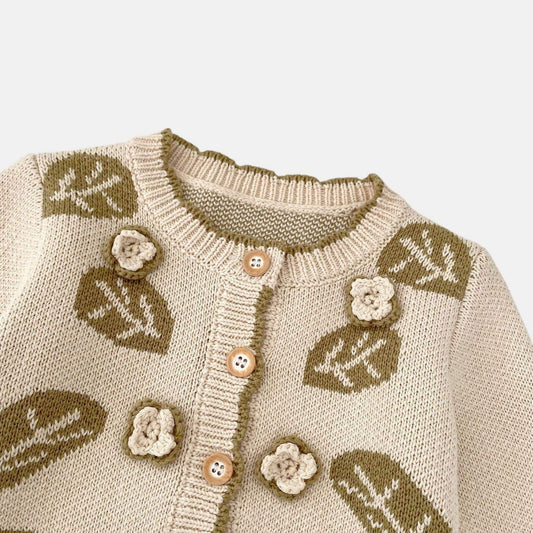 Leaf Jacquard Cotton Knit Cardigan (3m-3yrs)