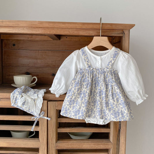 Lila Romper Dress & Bonnet Set - Blue/White (3m-24m)