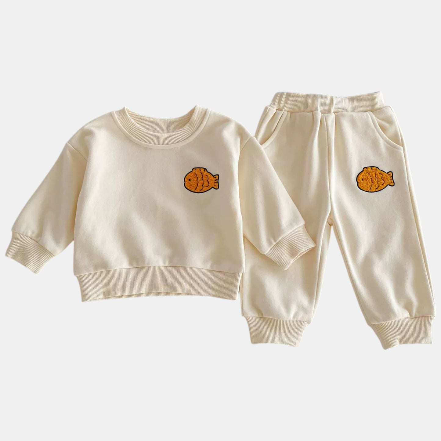 Little Goldfish Cotton Lounge Set, Cream (6m-4yrs)