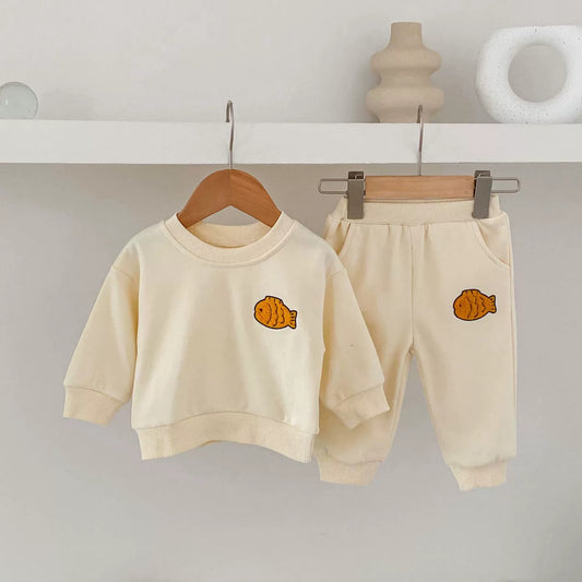 Little Goldfish Cotton Lounge Set, Cream (6m-4yrs)