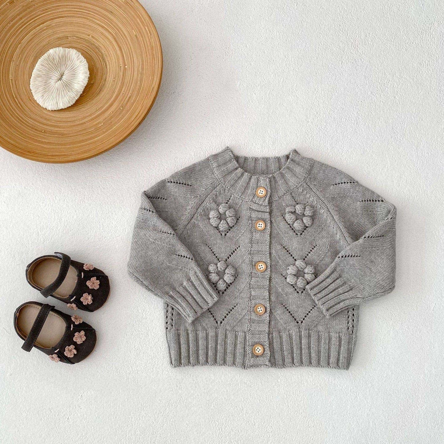 Nora Floral Knit Cardigan - Grey (3m-3yrs)