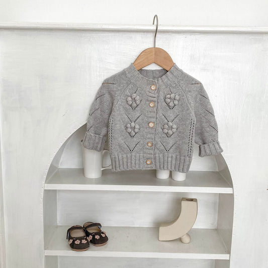 Nora Floral Knit Cardigan - Grey (3m-3yrs)