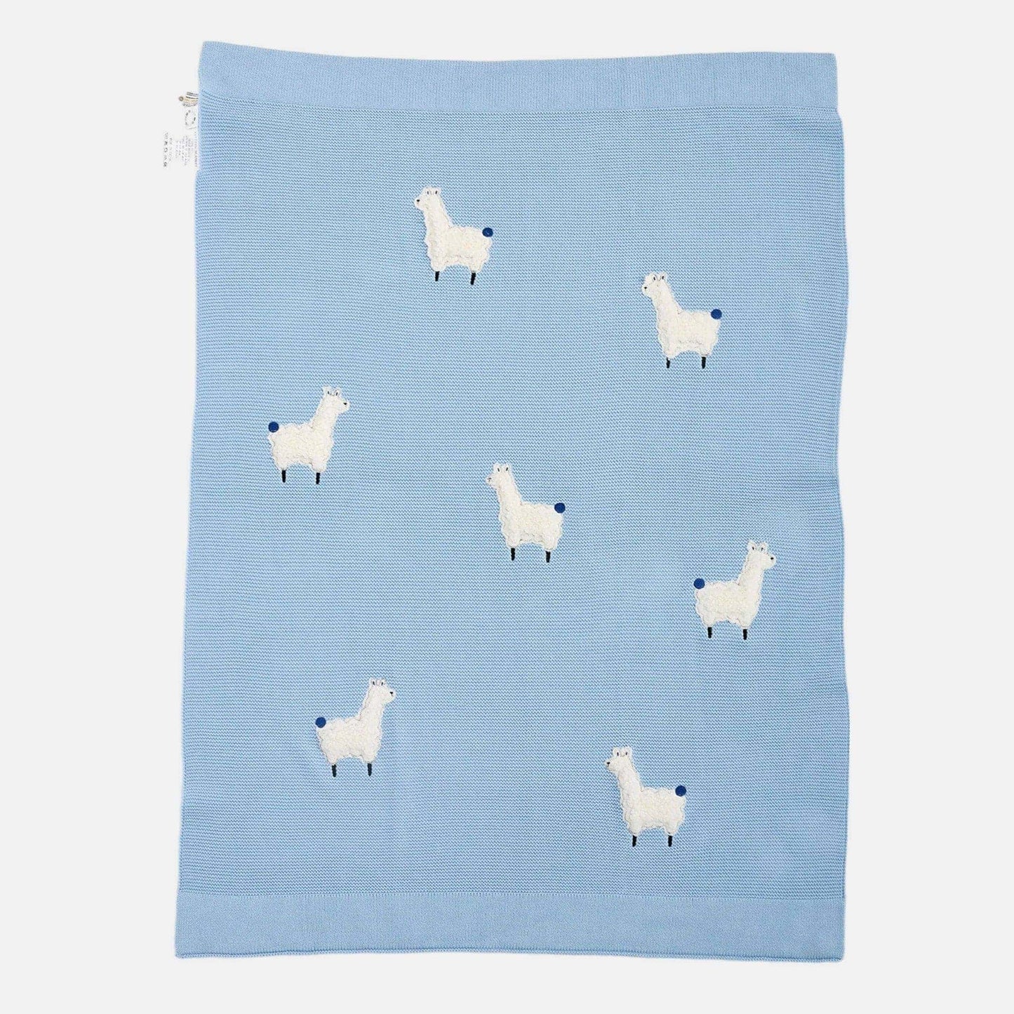 OEKO-TEX® Alpaca Knitted Cotton Blanket, Sky Blue - Flat Lay - Bambisserie