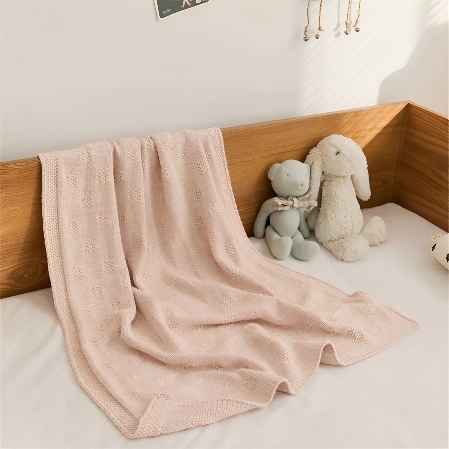 OEKO-TEX® Blush Plaid Knitted Cotton Blanket - Drape on bed frame - Bambisserie