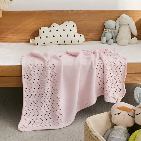 OEKO-TEX® Pink Chevron Knitted Cotton Blanket - Front View - Bambisserie